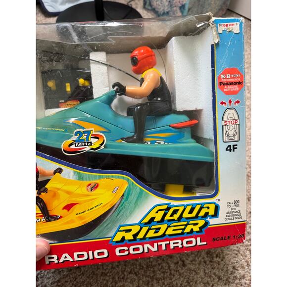 Vintage Jet Ski;  AQUA RIDER w/ Remote; Original Box from K.B. Toys, Teal; 80's - Picture 6 of 15